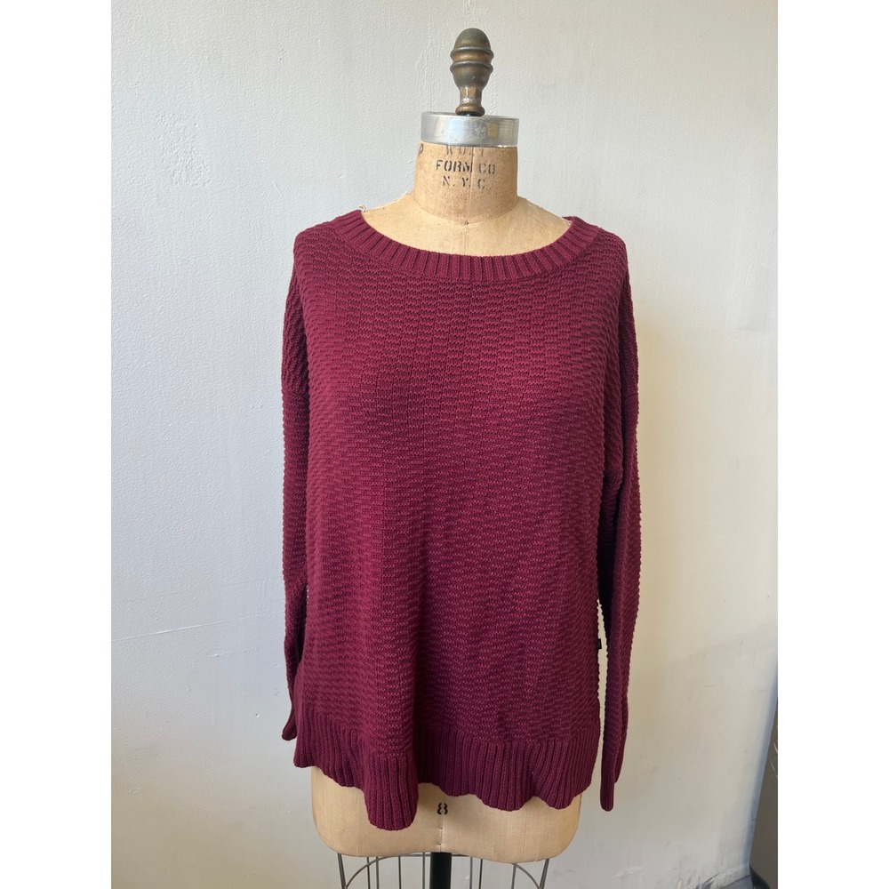 United By Blue Burgundy Organic Cotton Textured Knit Sweater Women Large L